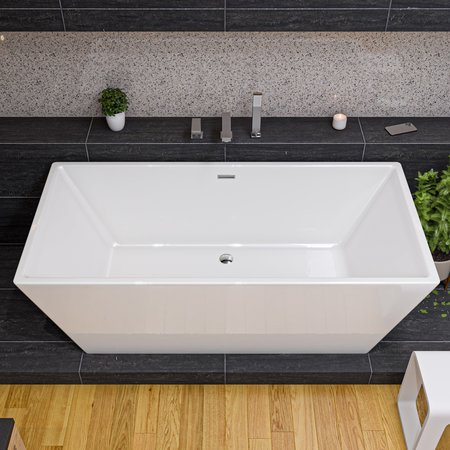 ALFI BRAND 67" White Rectangular Acrylic Free Standing Soaking Bathtub AB8832